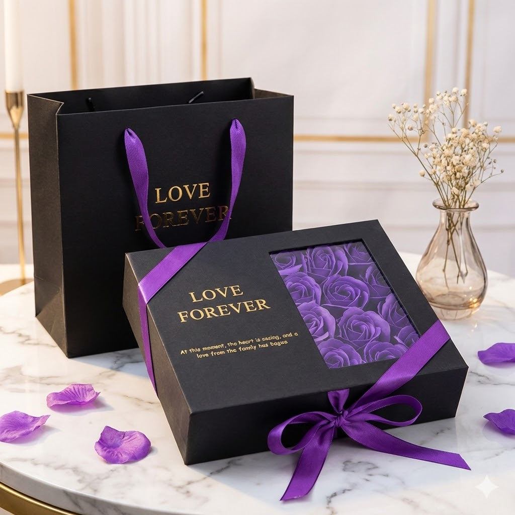 BloomBox™ – Elegante Valentinstag Geschenkbox mit 12 Seifenrosen, Spiegel & Schmuck-/Lippenstiftfach