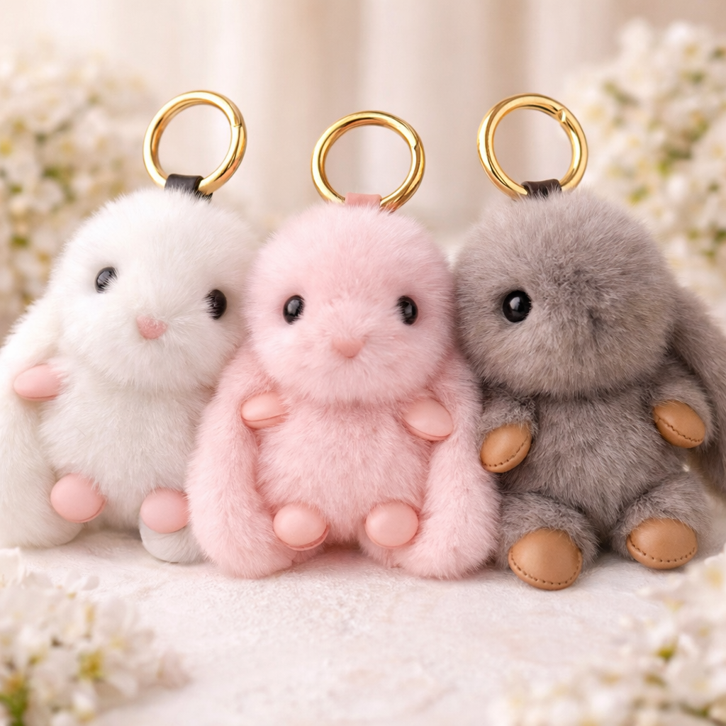 Fluffy Bunny - Plüschkaninchen Anhänger mit großen Ohren