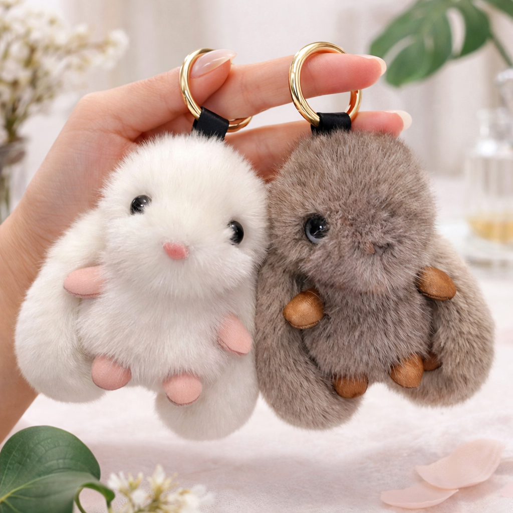 Fluffy Bunny - Plüschkaninchen Anhänger mit großen Ohren