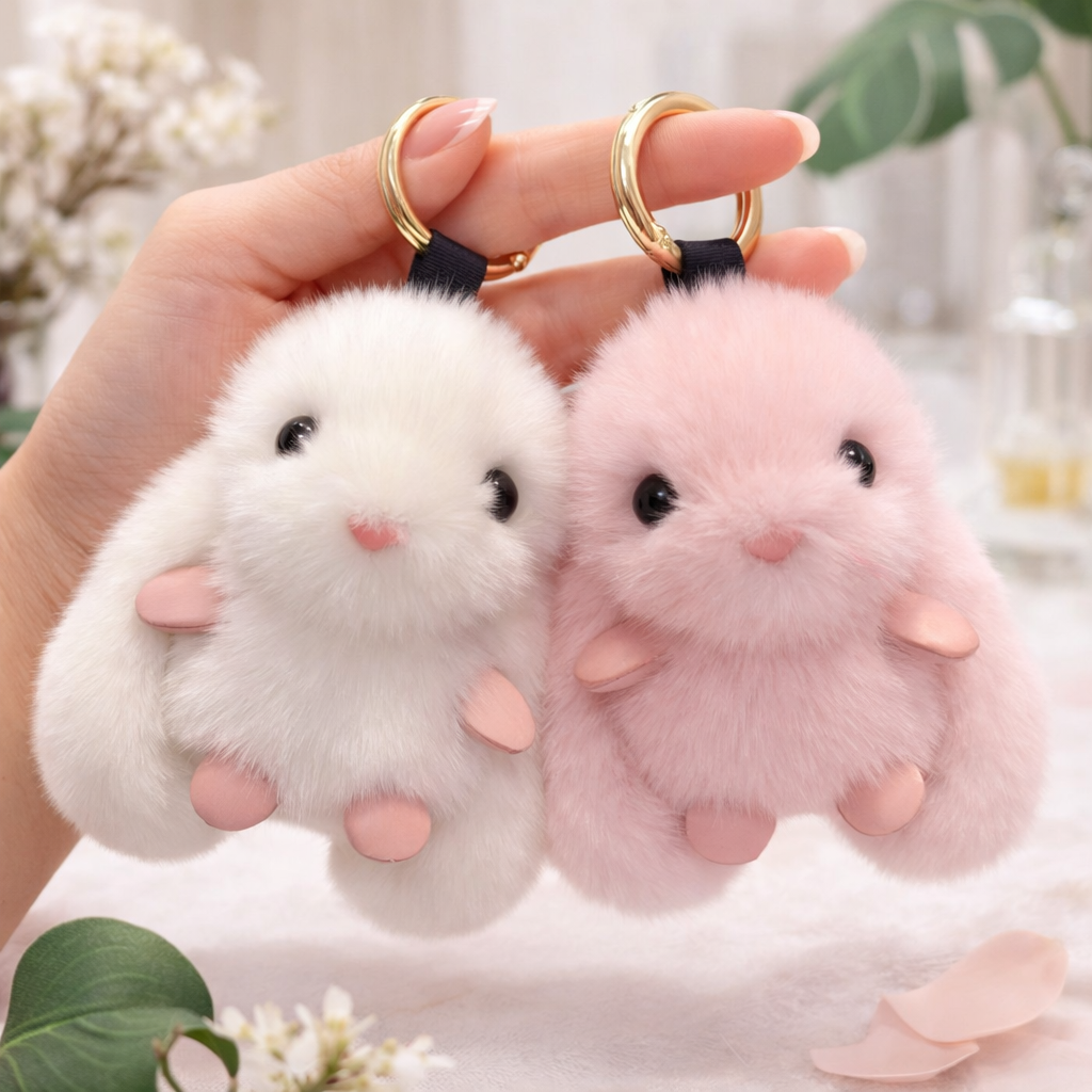 Fluffy Bunny - Plüschkaninchen Anhänger mit großen Ohren