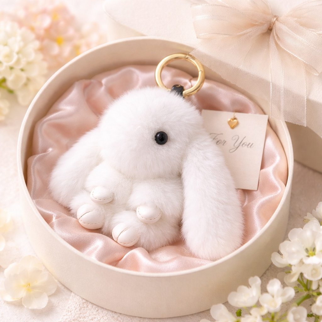 Fluffy Bunny - Plüschkaninchen Anhänger mit großen Ohren