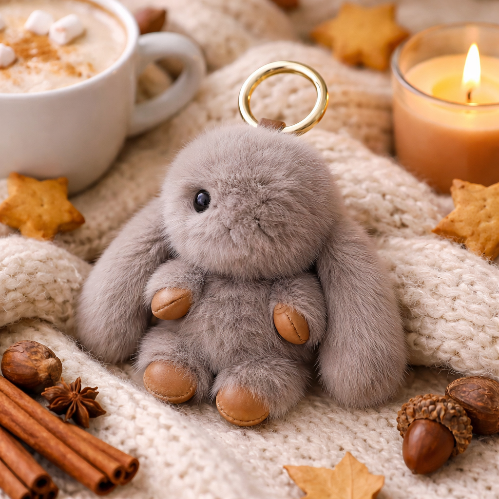 Fluffy Bunny - Plüschkaninchen Anhänger mit großen Ohren